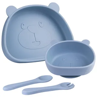 Baby Teller,Kinderteller mit Saugnapf,Rutschfest Kinder Tischset,Silikon Baby Teller,Babyteller mit Löffel Gabel, BPA Frei, Babygeschirr,Spülmaschinen-und Mikrowellenfest 4 Stück...