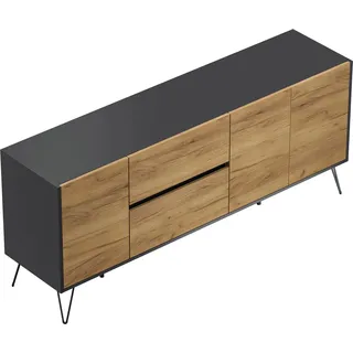 Posseik Sideboard Industrial I 2 Schubladen 3 Türen 180 cm Grafit Eiche Front