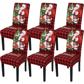 MEIVINES Stuhlhussen Weihnachten 6er Set Weihnachts Stretch Stuhlhussen für Esszimmerstühle Weinachtsdekorationen Stuhlbezug Abnehmbarer Weihnachtsstuhlbezug für Restaurants, Partys, Festivals