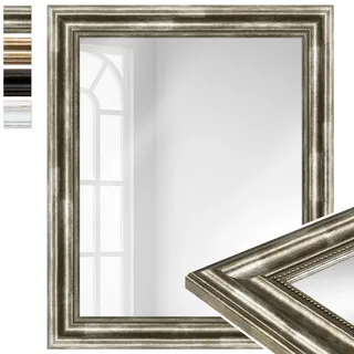 WANDStyle großer Spiegel Silber, Barock Spiegel, großer Wandspiegel Vintage 50x60 cm, Hängespiegel groß, Badspiegel Holz, Flurspiegel Wand, Standspiegel, Mirror H550 - Made in Germany
