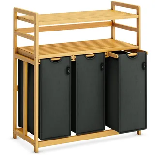 ADEL DREAM AdelDream Wäschekorb 150L 3 Fächer 2 Regale ausziehbarer und abnehmbarer Wäschesack Wäschesammler Bambusrahmen Wäscheboxen laundry baskets Wäschesortierer Bambus