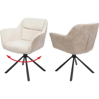 2er-Set Esszimmerstuhl HWC-K33, Küchenstuhl Stuhl, drehbar Auto-Position, Stoff MVG Kunstleder, creme - Beige