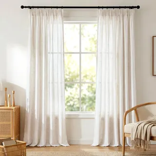 Leinenvorhang mit Kräuselband Beige-Vorhänge 280 cm Lang für Raumteiler Balkontür Wohnzimmer Modern Landhaus Schrank Schlafzimmer mit Haken Halbtransparent Lichtdurchlässig Gardine Boho Deko 2er set