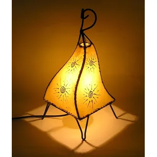 Orientalische Lampe Hennalampe marokkanische Lederlampe Tischleuchte Stehleuchte Mellah Sonne 35-38 cm, gelb - Gelb