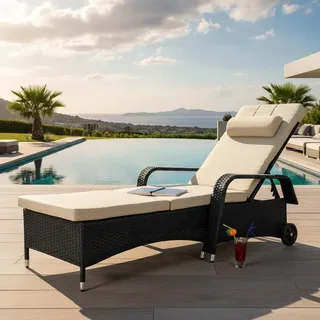 Mucola Sonnenliege Rattan Gartenliege Rattanmöbel Terrassen Liege Balkon Saunaliege Bäderliege Relaxliege Strandliege - Schwarz - Schwarz