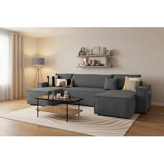 OTTO home Wohnlandschaft Cord U-Form 3-Sitzer Anthrazit