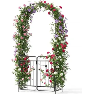 Garden Arch with Lockable Gate, Metal Trellis, Black