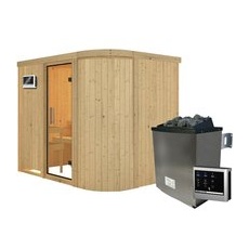 KARIBU Sauna »Saue 4«, inkl. 9 kW Saunaofen mit externer Steuerung, für 3 Personen - beige