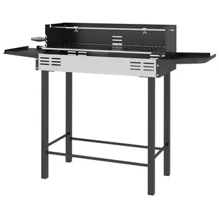 Gartengrill - Holzkohlegrill BBQ - 118x32x90 cm - Höhenverstellbarer Grillrost - Mit Drehspieß - Für Garten und Camping - Schwarz
