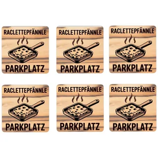 Raclette-Pfännle 6er Set Untersetzer aus Holz Lustige Holzuntersetzer für Raclette-Abende um das heiße Pfännchen abstellen zu können