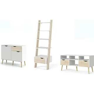 Bücherregal Faustina, Büroregal, Mobiler Buchhalter, Bücherbrett, 207x166 h84 cm, Weiß und Eiche - Weiß