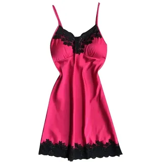 Negligee Sexy Nachtwäsche Satin Nachthemd Damen Kurzes Nachtkleid V-Ausschnitt Babydoll Spitze Dessous Sexy Lingerie Spaghetti Träger Kleid Kurz Basic Unterkleid mit Gepolsterten