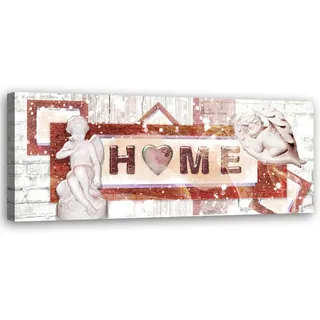 Feeby Wandbild roter schriftzug home , Weiß , Textil , Sprichwort/Zitat , Rechteckig , 90x30 cm , Bilder & Rahmen, Bilder, Leinwandbilder