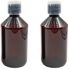 Devitre 2 braune Laborflaschen 500 ml Kunststoff mit Deckel Messbecher und Etiketten