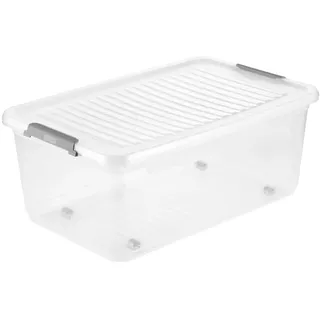 keeeper Aufbewahrungsbox mit Deckel und Rollen, 37 L, 59 x 38 x 24 cm, Clipbox, Transparent