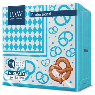 Paw Decor Collection PAW - Servietten aus Airlaid - Stoffähnlich (40 x 40 cm) I 50 Stück I Bayrisch Blau Servietten | Ideal Tishdeko bei Festen im Stile von Oktoberfest oder für Bayrischen Flair I Farbe: Bavarian Brezel