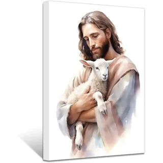 ZXHYWYM Jesus Poster Jesus und Lamm Bilder Gott Hirte Porträt Leinwanddrucke Christliches spirituelles Bild für Gebetszimmer Esszimmer Wanddekoration (Bild-1, (40.00 x 60.00 cms))