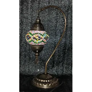 Handgefertigte türkische Tischlampe mit grünem Wellenmosaik, E14 Nachttischlampe, 42 cm hoch, 15 cm Durchmesser - Grün