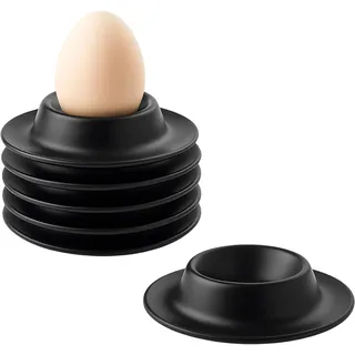 PDirat Eierbecher Schwarz Set, 6 Stück Hochwertige Robustem Kunststoff Eierbecher, Rund Lustige Stapelbar Frühstück Eierhalter für Camping und Familienfeiern