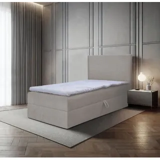 Bett, Boxspringbett, Continentalbett BERG POSO MINI mit Bonell Matratze, Einzelbett mit Container, H3 (100x200 cm, Beige - Poso 105, Topper T25) - Beige