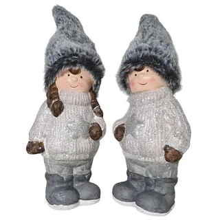 Bambelaa! 2er Set Dekofigur Weihnachten Winterkinder Weihnachtsdeko Outdoor Außen Innen Figuren für Fenster Weihnachten Deko Flur Wohnzimmer Tischdeko Herbst Winter 27 cm Hoch