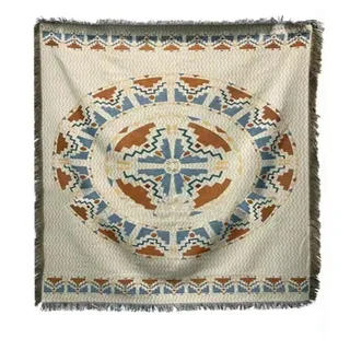 Vintage Sofa-Handtuch-Tischdecke, doppellagig, 2 Farben, 4-seitige Quasten, rechteckige Quaste für Picknick, 89,9 x 89,9 cm