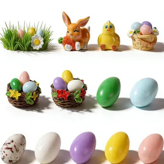 YOKJGHDO 13 Stück Ostern Deko, Osterndeko, Osterdeko mit Osterhase Huhn und Eiern, Ideal Osterfiguren für Osterkorb Tischdekoration Fensterbank und Familien Ostern Feier