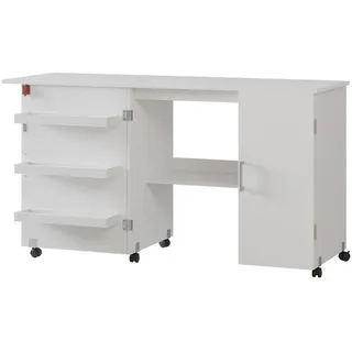 Vicco Nähtisch Carmen, 148 x 75 cm mit 3 Regalfächer und Schrank, - Weiß
