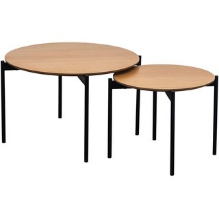 Mid.you Satztisch , Naturfarben, Schwarz , Metall, Holzwerkstoff , 2-teilig , furniert , rund , 70x50x45 cm , Wohnzimmer, Wohnzimmertische, Beistelltische