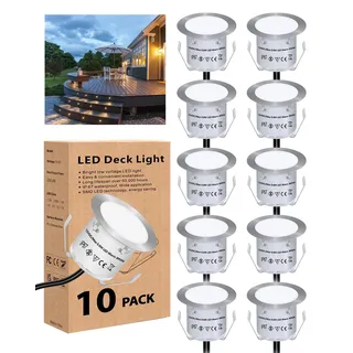 HIBOITEC 10er Set LED Einbaustrahler, Terrassen Einbaustrahler LED Aussen Ø32mm 0.6W IP67 wasserdicht LEDs Bodeneinbauleuchten, für Küche Garten Gehweg Holzbrücke Warmweiß