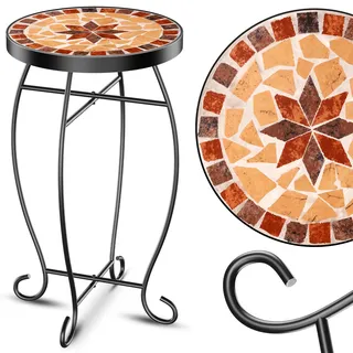 KESSER® Mosaiktisch Bistrotisch Blumenhocker Rund 60x34cm Metall Mosaik Beistelltisch Balkontisch Gartentische Terrassentisch Balkon Steinmosaik Garten Gartentisch Indoor Outdoor
