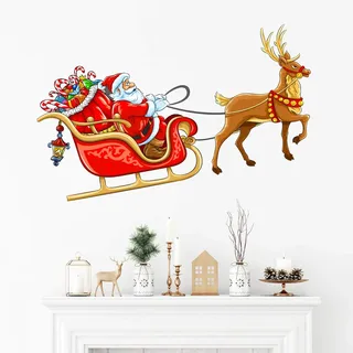 Ambiance Sticker Wandtattoo Weihnachtsmann auf Schlitten, selbstklebend, 30 x 60 cm