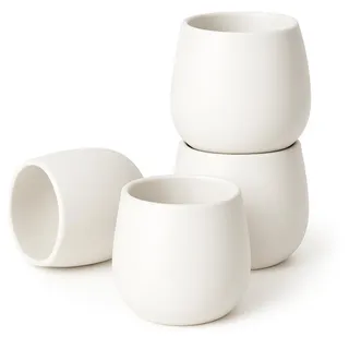 Goodwei Teebecher Set aus Keramik (4 Stück) – Japanisches Teetassen-Set, rundliche Form, handschmeichelnd & modern – Teetassen für Tee, Matcha-Latte, Säfte und mehr, 200 ml (Camellia White)