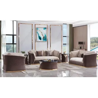 Sofagarnitur 3+2+1 Sitzer Ledersofa Couch Wohnlandschaft Garnitur Design Modern - Beige