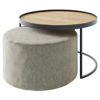 Novel Couchtischset , Eichefarben, Beige , Textil , 2-teilig , Eiche , massiv , rund , C-Form , 80x39x80 cm , Wohnzimmer, Wohnzimmertische, Couchtische, Couchtische rund