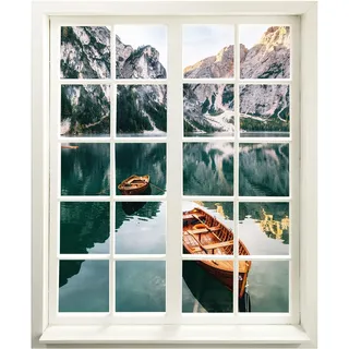 Wandtattoo - Fenster mit Aussicht "Bergsee mit Boot" 83 x 100 cm (BxH) - Wandaufkleber - Wandsticker