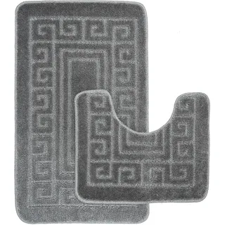 Griechisches Badematte, 2-teiliges Set, rutschfester Badteppich, WC-Vorleger, waschbar, Badezimmermatten, saugfähig, weicher Teppich für Badewanne, Badezimmer, inklusive 1 Badematte (50 x 80 cm) und 1
