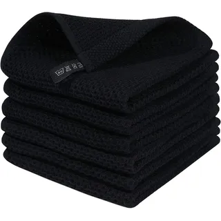 Moosfor Geschirrtücher 100% Baumwolle, 6er Set 30 x 30 cm, Weiche Geschirrhandtücher Küchenhandtücher Saugfähig Küchentücher Dicke Fusselfrei Geschirrtuch Spüllappen Putzlappen, Schwarz