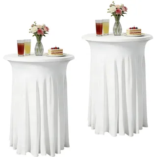 PORFOYO Stretch Stehtisch Husse, 2 Stück 80 cm Stehtisch Tischrock, Waschmaschinengeeignet Stehtischhussen Für Bistro-Tische, Geburtstagsfeiern, Hochzeitsbankette Und Wohnraumdekoration (Weiß)