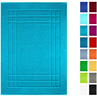 Lashuma Badezimmer Vorleger 50x70 cm Aquamarin - Blau, Linz Badematte Baumwolle absorbierend
