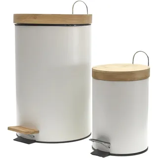 JE CHERCHE UNE IDEE, ME0029, Set mit 2 Treteimern aus Metall und weißem Bambus, eleganter 3-Liter-Treteimer aus Metall und Bambus, einfache Sortierung, einfach zu verwenden und zu warten, vielseitig