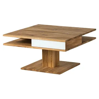MASSIVMOEBEL24.DE Couchtisch Wildeiche 85x85x45 natur geölt / Glas weiß WIEN #100 - Weiß