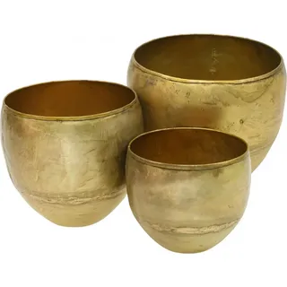 Messing-Optik Metallvasen Set, 3er Deko Vasen Set Ø17,5/15/13cm, Stilvolle Tischdekoration, Pflanzengefäß