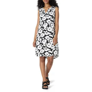 Amazon Essentials Damen Ärmelloses gewebtes Etuikleid, Schwarz Weiß Abstraktes Blumenmuster, L