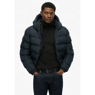 Steppjacke SUPERDRY "HOODED SPORTS PUFFER JACKET", Herren, Gr. L, blau (eclipse navy, eclipse navy), Web, Obermaterial: 100% Polyester, unifarben, relaxed fit normal, elastischer Bund, Jacken Steppjacke, Kunstfaser, relaxed fit