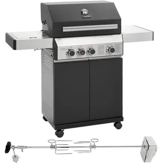 Taino Gasgrill Black 3+1 Set mit Drehspieß , Schwarz , Metall , 128x114x55 cm , Grills, Gasgriller