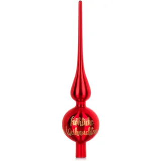 com-four® Weihnachtsbaumspitze mit Schriftzug - Christbaumspitze aus echtem Glas für Weihnachten - Tannenbaumspitze für den Christbaum (28cm - Merry Red Glanz)