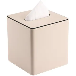 KINGFOM Taschentuchbox Kosmetiktücherbox aus PU Leder, Dekorative Tissue Box Tücherbox für Wohnzimmer, Badezimmer & Büro (Beige, Quadratisch)