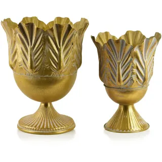 Mondex Blumentopf Marina 2er Set Gold 27/27/34 cm Metall , Goldfarben , 27x34x27 cm , Dekoration, Blumen & Blumentöpfe, Übertöpfe