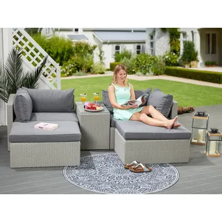 KONIFERA Gartenlounge-Set »Dallas«, (Set, 13 tlg., 2xSessel, 2xHocker, 1xTisch 70x40x51cm,inkl. Auflagen,Stahl/Polyratten), Balkonset, Loungeset, verschiedene Stellmöglichkeiten, beige